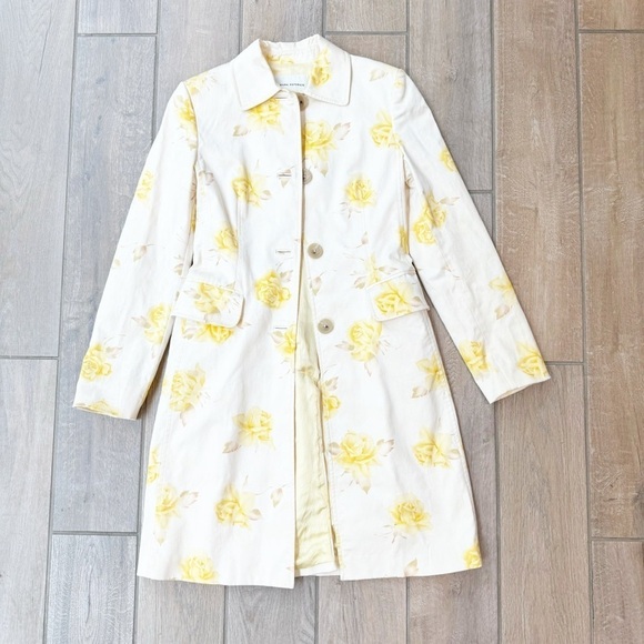 Banana Republic Women's Trench Coat Floral Yellow Button Down Flowers XS - Picture 1 of 9